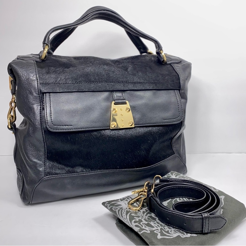 Vince Camuto Genuine Black Leather Shoulder Bag Crossbody Satchel Cowhide